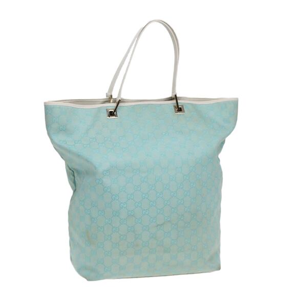 GUCCI GG Canvas Tote Bag Light Blue White Gold 002 002 - Picture 1 of 16